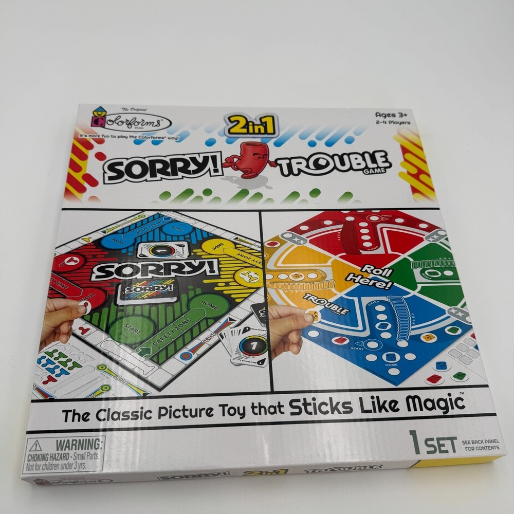 NIB Colorforms Sorry & Trouble 2 In 1 Classic Board Game Set